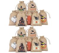 TOYANDONA 24pcs Halloween Linen Drawstring Bag Multipurpose Candy Treat Pouch with Classic Festive Design for Halloween Party Favors and Gift Wrapping Supplies
