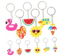 TOYANDONA 24pcs Hawaiian Summer Keychain Beach Party Favors Bag Ornaments Hanging Decorations with Flamingo Ice Cream Watermelon Sun Slipper Water Gun Designs