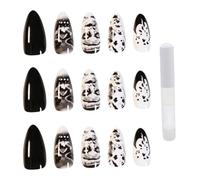 TOYANDONA 24pcs Waterproof Skull Pattern Fake Nails Full Cover Tips Plastic Material Easy to Use Convenient for Wedding and Weekend Dating
