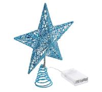 TOYANDONA 25cm Blue Hollow-Out Christmas Tree Top LED Light, Metal Pentagram Xmas Ornament for Holiday Party Decoration