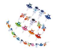 TOYANDONA 27Pcs Space Astronaut Birthday Banner and Cake Toppers Set, Hanging Outer Space Bunting Flag with 1 Banner and 26 Astronaut Cake Picks for ’ Party Decorations