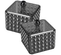 TOYANDONA 2pcs Acrylic Diamond Texture Makeup Sponge Organizer Lid, Multipurpose Vanity Storage Jar for Cotton Pads and Swabs, Bathroom Countertop Organizer Box
