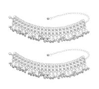TOYANDONA 2pcs Adjustable Multi-layer Link Chain Anklet Bracelet with Vintage Jingling Bells Foot Jewelry for Women Belly Dance Beach Vacations and Casual Wear