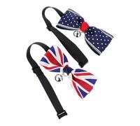 TOYANDONA 2pcs Adjustable Pet Collar Set with Bow Tie and Bell, Soft Puppy and Cat Necklaces in Union Jack and Navy Star Patterns, Photo Prop Accessories for Small Dogs and Cats