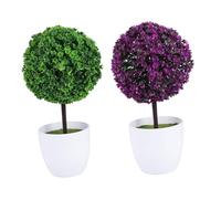 TOYANDONA 2Pcs Artificial Plant Ball Simulation Bonsai Desktop Ornament for Home Office Plastic Material Elegant Decorative Green and Purple Sphere Balls