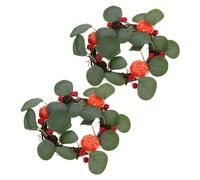 TOYANDONA 2pcs Artificial Pumpkin Door Wreath for Front Door Handmade Orange Autumn Flower Garland with Harvest Elements Thanksgiving and Christmas Hanging Decor