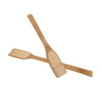 TOYANDONA 2pcs Bamboo Flat Paddle Spatulas with Wide Arc Head and Long Handle, Lightweight Stirring and Mixing Utensils for Homemade Jam, Cooking and Baking Fillings