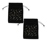 TOYANDONA 2pcs Black Velvet Tarot Card Storage Bags with Gold Foil Moon Star Print, Drawstring Pouches for Tarot Decks and Jewelry Packaging