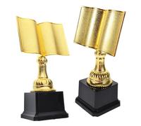 TOYANDONA 2pcs Book Shaped Award Trophy Gold Plastic Reading Prize for Student Reading Contest Classroom Celebration Keepsake