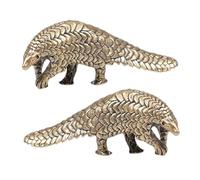 TOYANDONA 2pcs Brass Animal Figurine Brass Pangolin Figurines Feng Shui Ornaments Pangolin Decor Animals Small Statue Tea Pet Good Luck Wealth Sculpture Golden