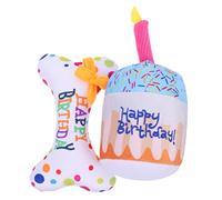 TOYANDONA 2Pcs Cat Birthday Cake Plush for Indoor Cats Bite Resistant Chew with Squeaky Sound Lightweight Interactive Pet for Kitten Teething and Self Play