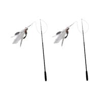 TOYANDONA 2pcs Cat Fishing Pole Teasing Stick Telescopic Carbon Fiber Rod | Home Play, Black Finish, Fishing Line and Plume Details, Metal Parts, Creative Design