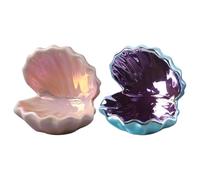 TOYANDONA 2pcs Ceramic Shell Jewelry Holder Tray with Iridescent Conch Shape, Cute Decorative Jewelry Organizer for Earrings and Rings, for Home Display and Storage