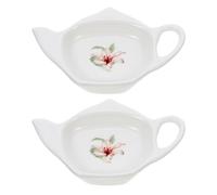 TOYANDONA 2Pcs Ceramic Tea Bag Holder Tray Small Loose Tea Coasters Vintage Style Multi-purpose Porcelain Dish Kitchen and Living Use