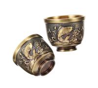 TOYANDONA 2pcs Chinese Style Retro Tea Cups Vintage Embossed Metal Wine and Teacups for Convenient Brewing and Festive Gong Fu Tea Celebrations