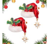 TOYANDONA 2pcs Christmas Brooch Alloy Lapel Pin with Diamond Inlaid Plastic and Metal Material Shining Christmas Hat Design Accessory