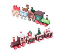 TOYANDONA 2Pcs Christmas Wooden Train Ornaments Red Green Xmas Decorations Tabletop Festive Gifts for Home Office Party Display