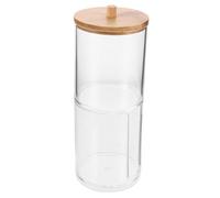TOYANDONA 2pcs Clear Acrylic Cotton Pad Case with Bamboo Lids Tiered Round Makeup Pads and Swabs Organizer Compact Bathroom Storage Jar for Cotton Buds Skincare Accessories