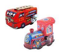 TOYANDONA 2pcs Clockwork Tin Toy Miniature Bus Vintage Wind-up s Clockwork Tin Wind up s up Car Train up Tinplate -up Car Red Iron Sheet