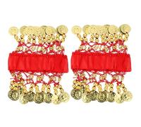 TOYANDONA 2pcs Coin Decorated Anklet Jewelry for Belly Dance Footwear Red Chiffon Material Embellish Belly Dance Performance for Cosplay