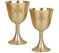 TOYANDONA 2pcs Copper Three-Phase Moon Pentagram Cups Set, Wear-Resistant Ritual Offering Cups for Home Decor and Buddhist Ceremony, Traditional Gold-Tone Sacred Chalices