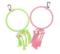 TOYANDONA 2pcs Cotton Rope Parrot Chewing Hanging Rings for Cage Small Pink and Green Parrot Plaything for Climbing Chewing and Exercise Random Color