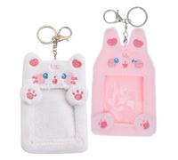 TOYANDONA 2pcs Cute Plush Card Holder Keychain Cartoon Animal Id Badge Organizer with Secure Metal Ring Compact Photo Card Case for Luggage Name Tags and Key Storage