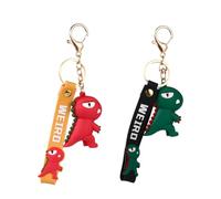 TOYANDONA 2Pcs Dinosaur Key Chains with Soft Rubber Rope Small 3D Key Ring Set for Light Green and Red Suitable for Bags