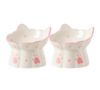TOYANDONA 2Pcs Elevated Cat Food Bowl Ceramic Raised Cat Feeder with Adorable Cat Ear Design for Comfortable Feeding Easy to Clean and Stylish Home Decor