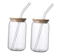 TOYANDONA 2pcs Glass Milk Drinking Cups with Lids and Straws Multipurpose Tumbler Easy-Clean Smooth Surface for Juices Tea Cocktails and Cold Beverages