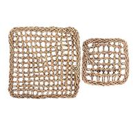 TOYANDONA 2pcs Hand-woven Seagrass Pet Grass Mats for Rabbits Hamsters Guinea Pigs, Natural Chew Bedding Pads, Square Large 29x29cm and Small 17x17cm for Small Animal Play and Rest