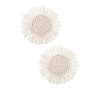TOYANDONA 2pcs Handwoven Round Cotton Placemats with Tassels Rustic Bohemian Style Heat Insulation Coasters for Table Protection Home Kitchen Restaurant Use
