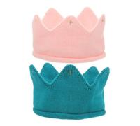 TOYANDONA 2pcs Knitted Crown Hat for Boy Girl and Soft Breathable Beanie Caps in Pink and Blue Cozy Decorative Knit Crown for Birthday Parties Showers and Everyday Wear