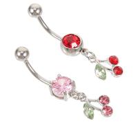 TOYANDONA 2pcs Lightweight Stainless Steel Cherry Belly Button Rings Polished Navel Piercing Jewelry for Pregnancy Dangling Fun Style Comfortable Body Jewelry