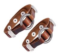 TOYANDONA 2pcs Men Leather Punk Bracelets with Zinc Alloy and Iron Elements, Brown Retro Style Wristbands for Festival Parties and Performance Accessories