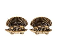 TOYANDONA 2pcs Mini Brass Puppy Statues with Shell Detail, Compact and Easy to Clean Desktop Ornaments, for Home Shelves Decoration with Vintage Style