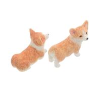 TOYANDONA 2pcs Miniature Corgi Figurines Resin Small Puppy Models Car Dashboard Decoration Cute Yellow White Standing and Lying Dog Ornaments for Home and Office Display