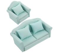 TOYANDONA 2pcs Miniature Dollhouse Sofa Light Green Upholstered Loveseat and Armchair for Dollhouse Accessories Durable Fabric for Creative Displays and Miniature Scenes