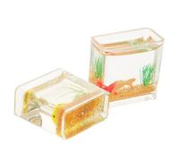 TOYANDONA 2pcs Miniature Fish Tank Resin Square Goldfish Bowls for Dollhouse Decor Realistic Aquarium Ornaments for Betta Fish Display and Craft Projects