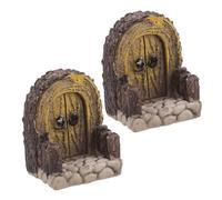 TOYANDONA 2Pcs Miniature Wooden Garden Fairy Doors Set - Mini Craft Dollhouse Door Decor with Fence Design for Front Yard, Patio, and Tiny Planter Decoration