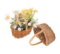 TOYANDONA 2PCS Miniature Woven with Handles Tiny Candy Basket Mini Flower Basket for Wedding Party Crafts Decor dollhouse