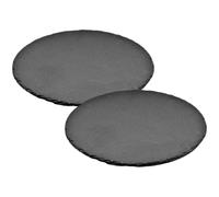 TOYANDONA 2pcs Natural Round Stone Steak Plates, Multi-Function Sushi and Appetizer Serving Trays, Reusable Food Platters for Party Buffet and Dinner Presentation