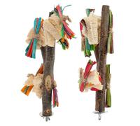 TOYANDONA 2PCS Natural Wood Parrot Perch Stand Gourd and Loofah Bark for Cage Hanging, Solid Wooden Bird Platform Suitable for Chewing and Climbing Parakeets and Macaws