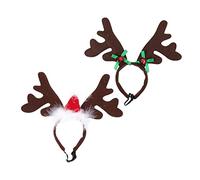 TOYANDONA 2pcs Pet Dog Hair Hoops Christmas Headdress for Dogs and Cats Festive Decorative Hair Accessories with Green Bow and Red Hat Reusable Holiday Party Supplies