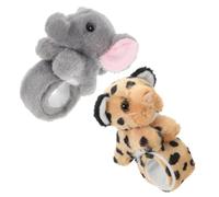 TOYANDONA 2pcs Plush Animal Slap Bracelet for Soft Comfortable Wrist Snap Bands with Adorable Leopard and Elephant Designs Easy to Wear Fun Bracelets for Boys