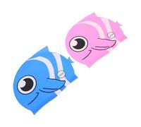 TOYANDONA 2pcs Silicone Fish Swimming Caps for Stretchable Swim Hats with Ear Protection for Boys and Pool Hair Cover in Blue and Pink for Summer Water Activities