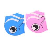 TOYANDONA 2pcs Silicone Swim Caps Fish Design Swimming Hats for Boys Long Hair Pool Beach Safety Bright Colors Blue Pink