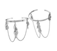 TOYANDONA 2PCS Silver Metal Chain Arm Cuff Bracelets Leaf Charms Upper Arm Bangle Cuff Jewelry for Women