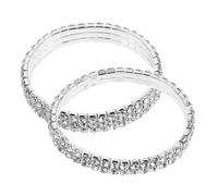TOYANDONA 2pcs Silver Rhinestone Bracelets for Women, Sparkling Stretch Bangle Set with Alloy Material, for Graduation Ceremony and Prom Nights, Simple Layering Style for Everyday Use
