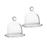 TOYANDONA 2Pcs Small Glass Cake Display Stand with Dome Lid Elegant Transparent Dessert Plate for Cupcakes Cookies Crystal Clear Cake Stand Cover for Parties Home Decor